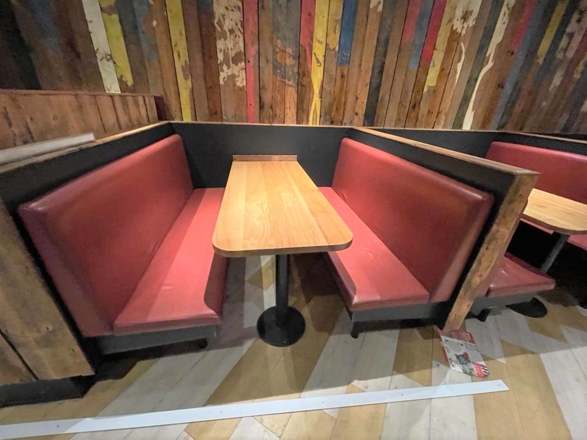 5 x Restaurant Leather Seating Booths With Oak Tables - Includes 10 x Seating Benches Upholstered in - Image 9 of 11