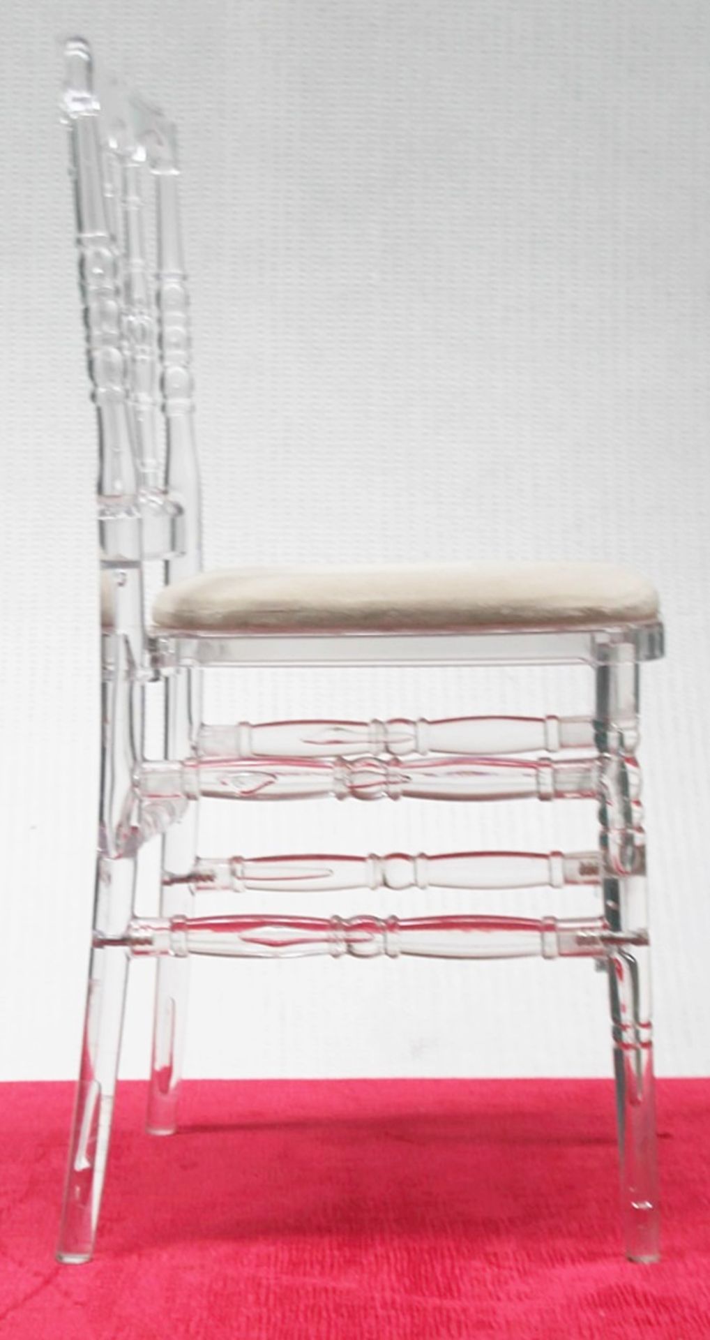 10 x High Quality Clear Acrylic Spindle Back Commercial Dining Chairs With Removable Seat Pads - Image 2 of 10