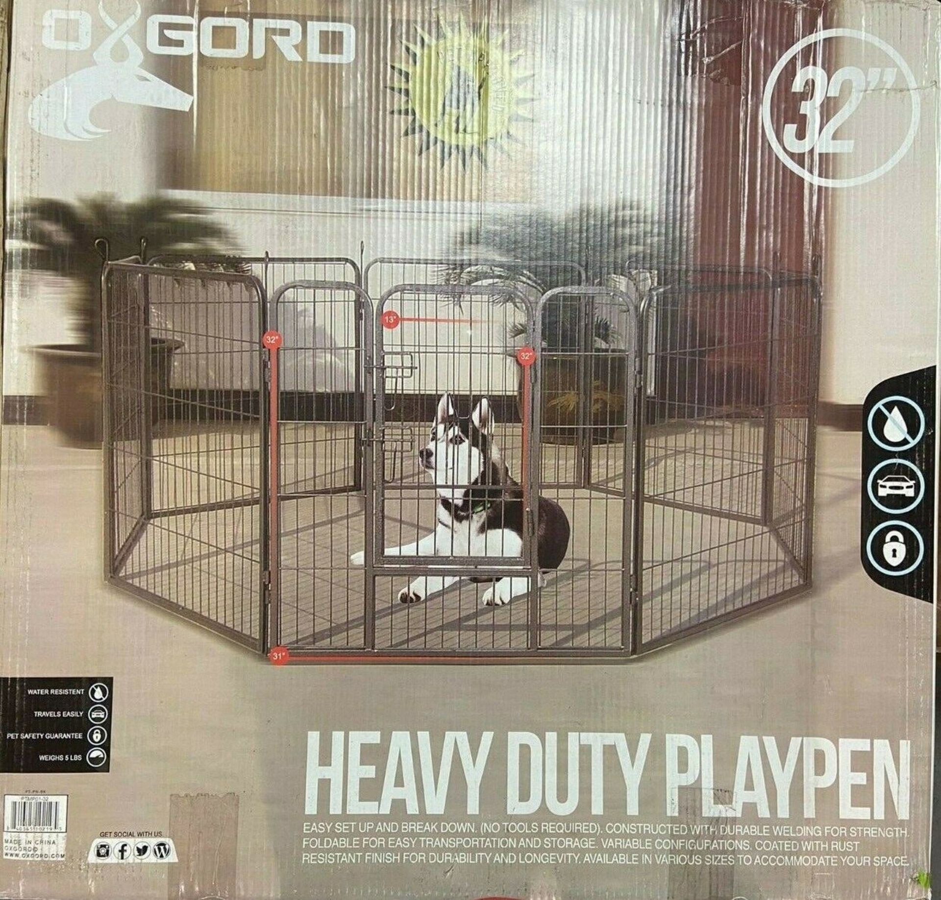 1 x Oxgord 32 Inch Heavy Duty Metal Dog Playpen - New Boxed Stock - CL740 - Ref: SRS024 - - Image 2 of 4