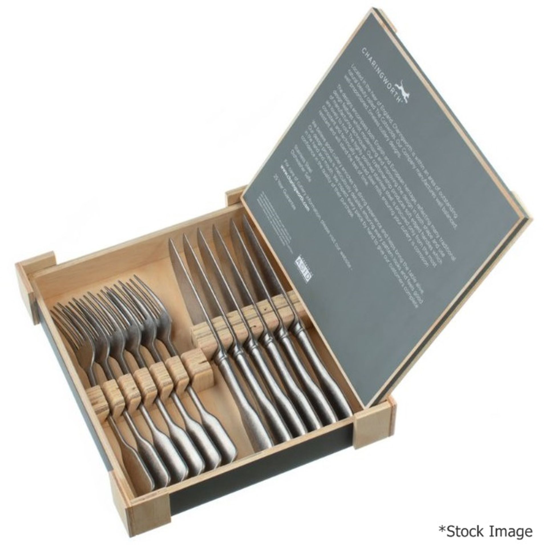 1 x CHARINGWORTH 'Fiddle' Stainless Steel Steak Knife And Fork Cutlery Set - RRP £78.00 - Designed