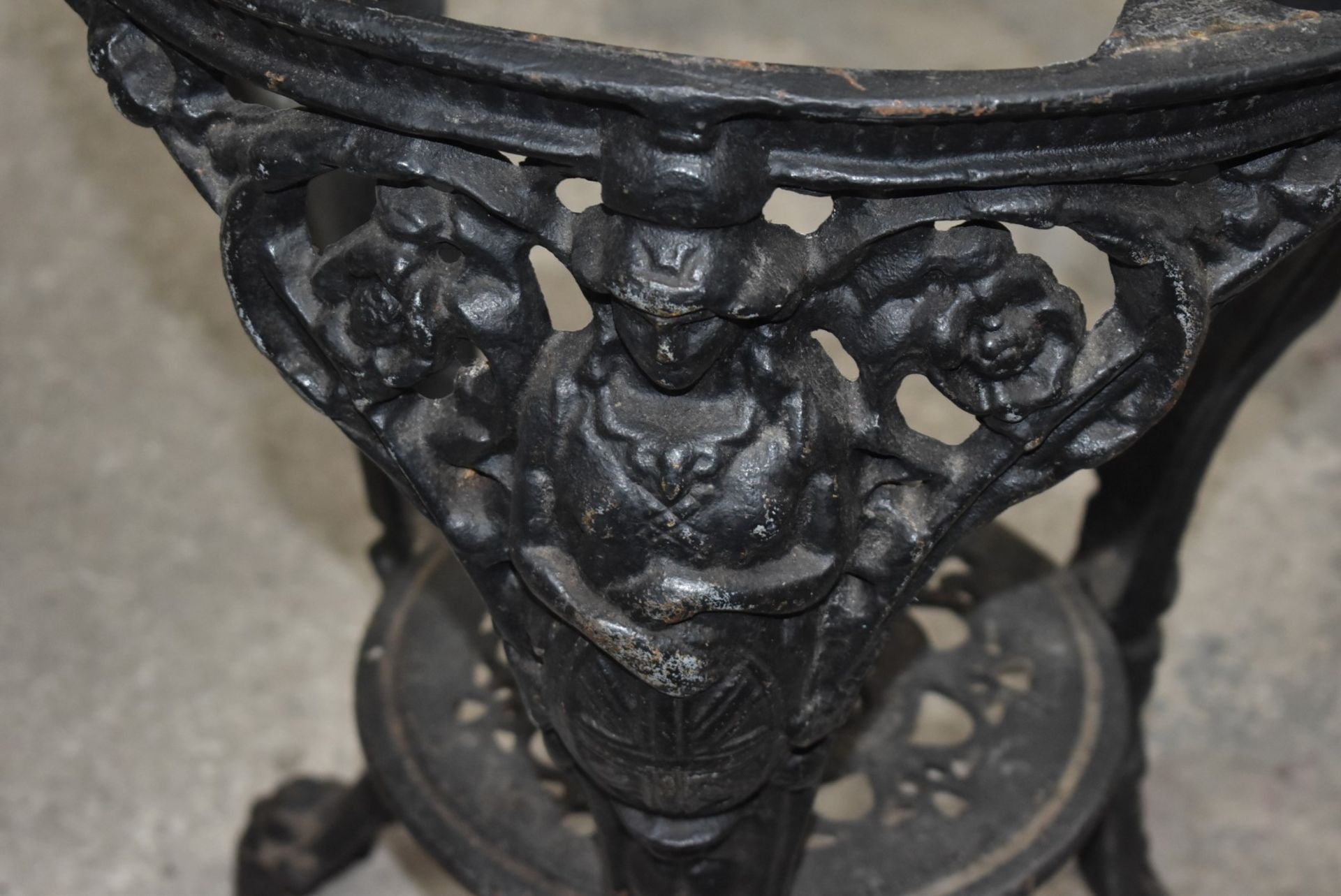 2 x Vintage Ornate Cast Iron Table Bases With Wooden Top - Dimensions: H70 x W50 cms - Ref: JP923 - Image 3 of 8