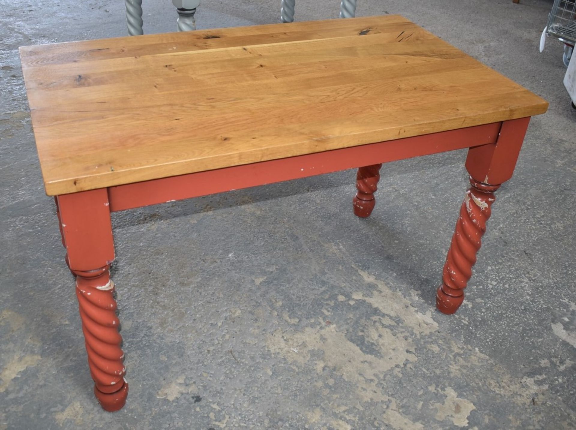 1 x Solid Wood Farmhouse Country Style Kitchen Dining Table With Barley Twist Legs and Two Tone - Image 2 of 5