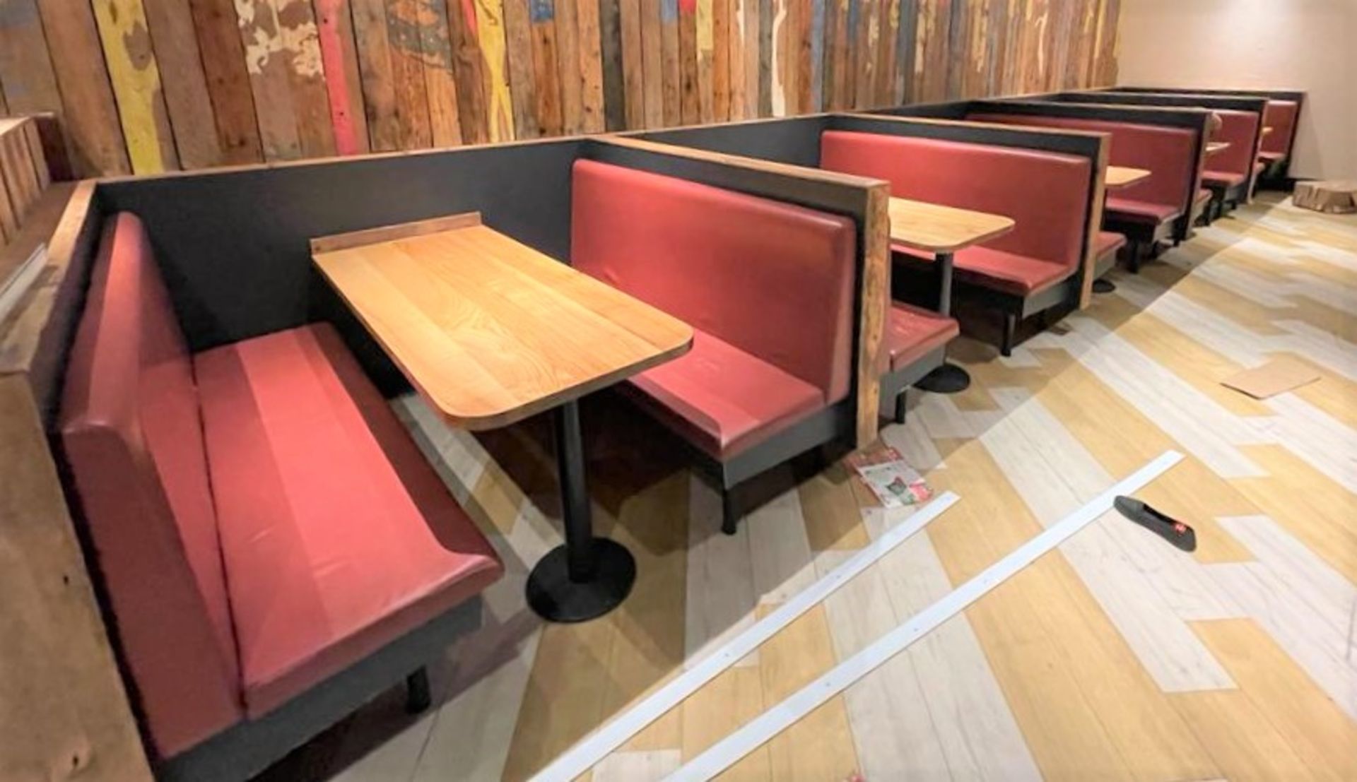 5 x Restaurant Leather Seating Booths With Oak Tables - Includes 10 x Seating Benches Upholstered in