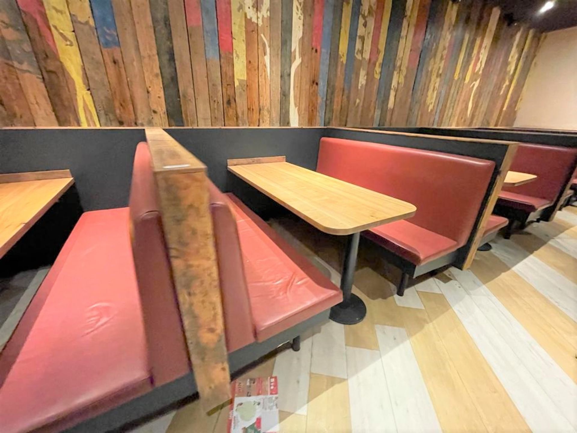 5 x Restaurant Leather Seating Booths With Oak Tables - Includes 10 x Seating Benches Upholstered in - Image 4 of 11