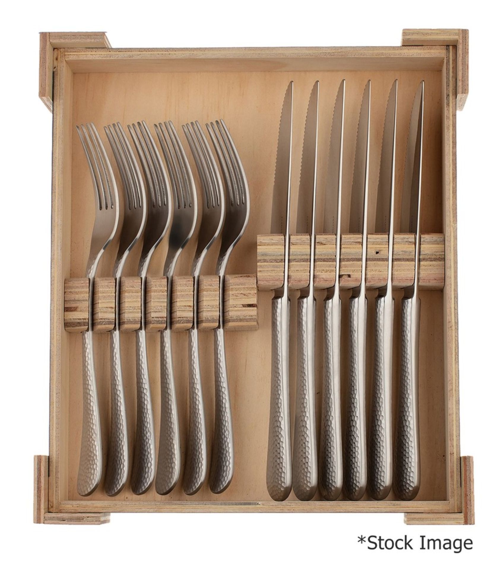 1 x CHARINGWORTH 'Planish' Stainless Steel 12-Piece Steak Knives and Forks Set - Original Price £ - Image 2 of 6