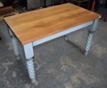 1 x Solid Wood Farmhouse Country Style Kitchen Dining Table With Barley Twist Legs and Two Tone