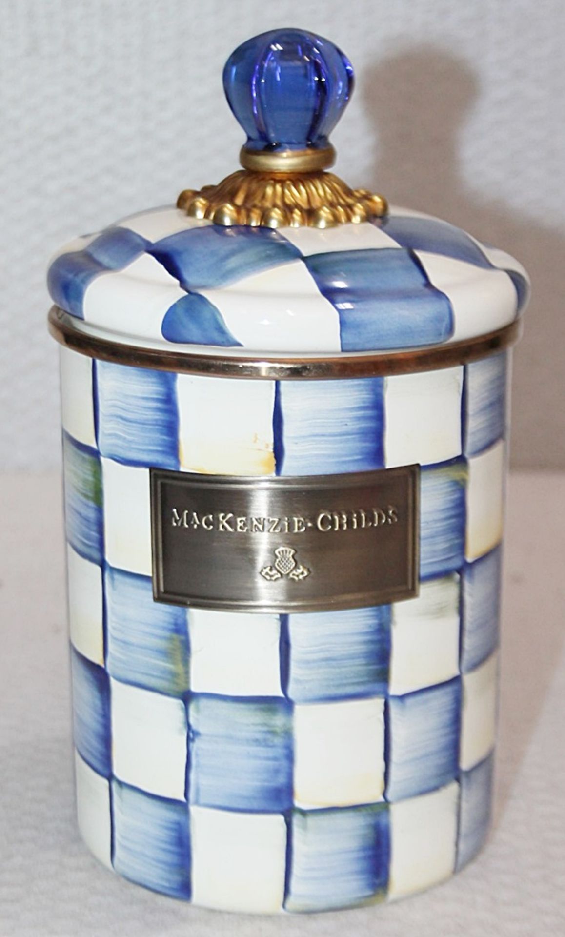 1 x MACKENZIE-CHILDS Handpainted 'Royal Check' Canister - Original Price £104.00 *Read Condition - Image 2 of 7