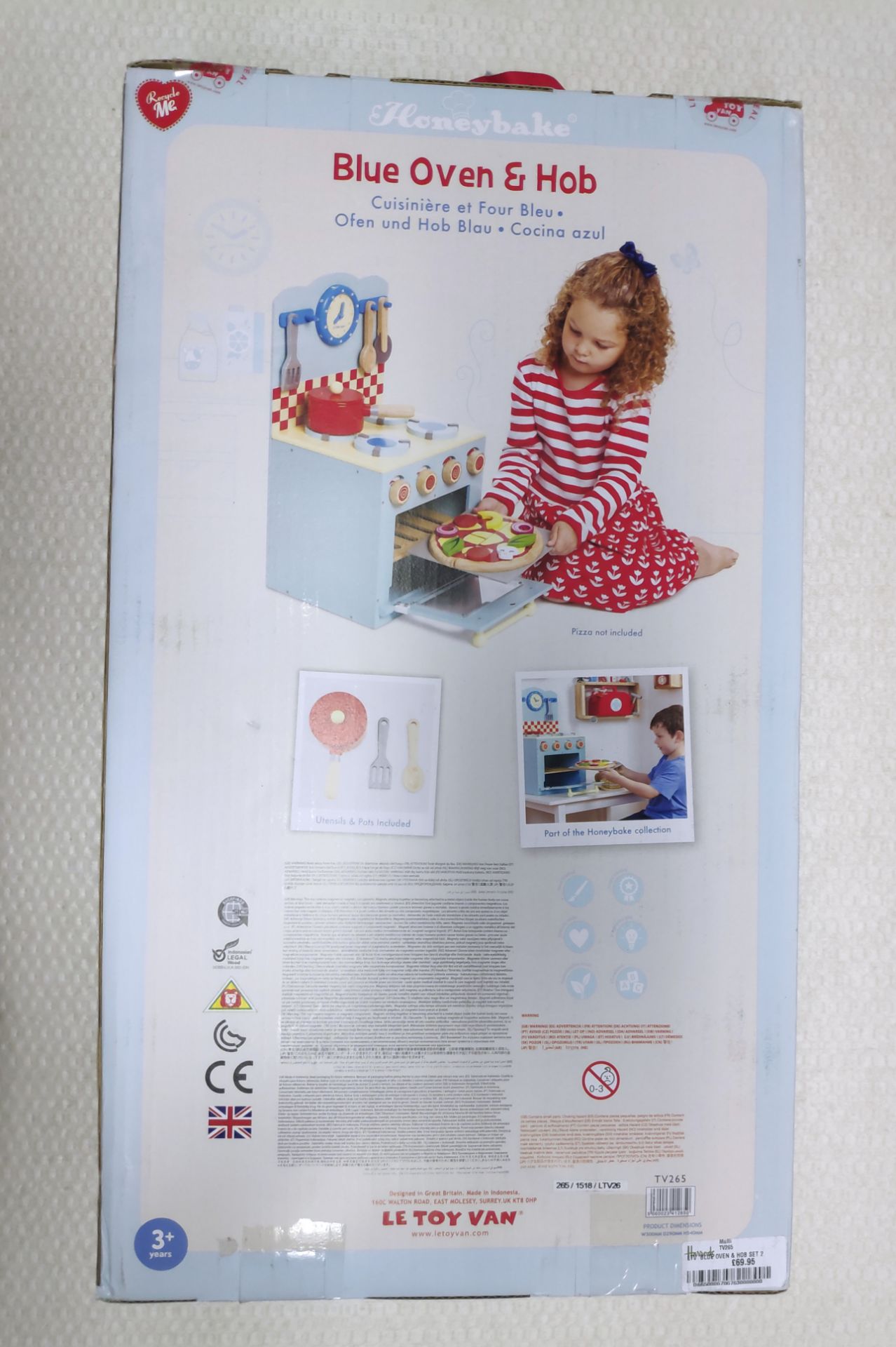 1 x Le Toy Van Honeybake Childrens Wooden Blue Oven & Hob - New/Boxed - Image 2 of 7