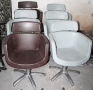 6 x Malet Branded Professional Hairdressing Salon Swivel Chairs In Brown / Blue *Please Read Full