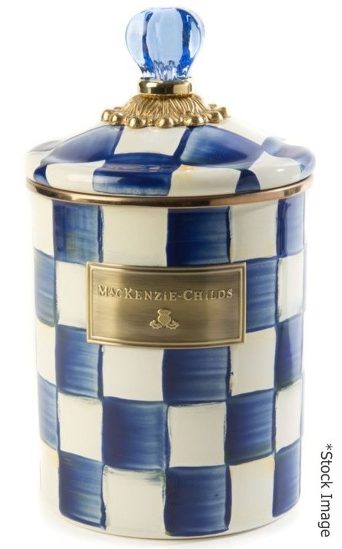 1 x MACKENZIE-CHILDS Handpainted 'Royal Check' Canister - Original Price £104.00 *Read Condition