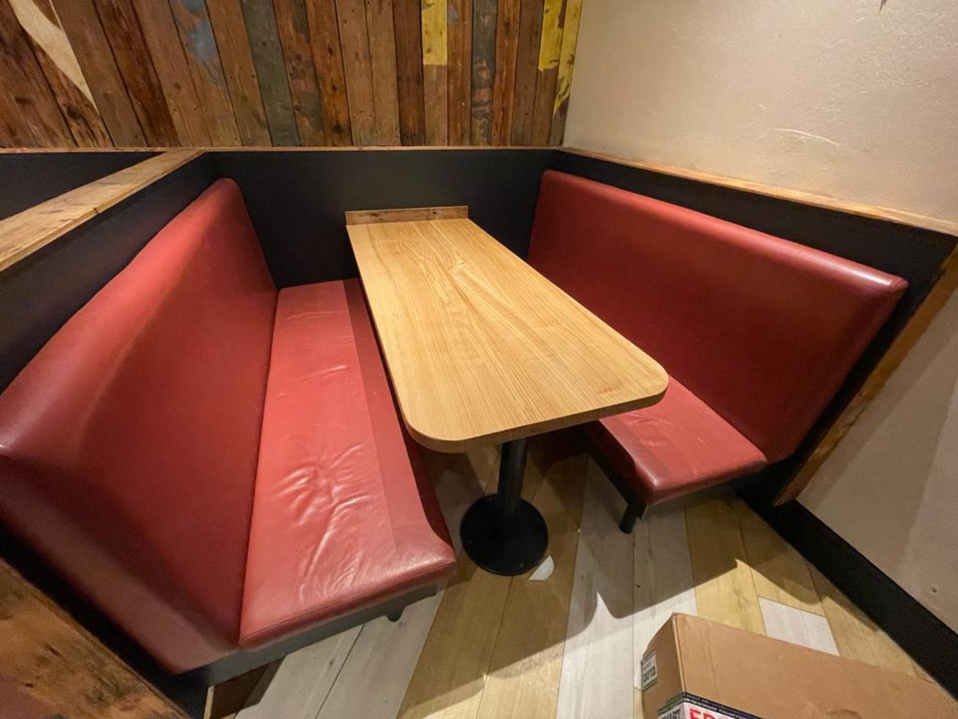 5 x Restaurant Leather Seating Booths With Oak Tables - Includes 10 x Seating Benches Upholstered in - Image 10 of 11