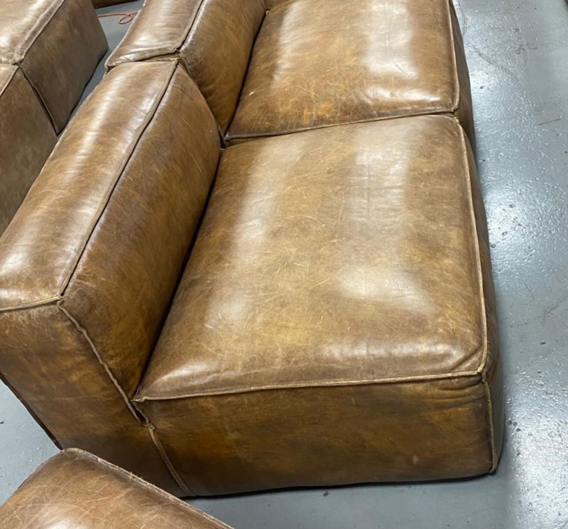 1 x Modular Corner Sofa Upholstered in Distressed Tan Leather - Large Chunky Design - Image 7 of 7