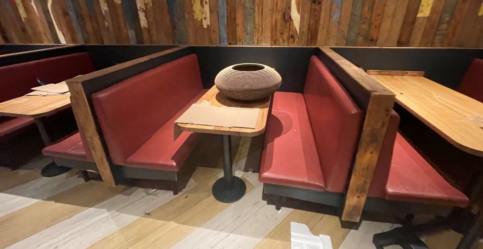 5 x Restaurant Leather Seating Booths With Oak Tables - Includes 10 x Seating Benches Upholstered in - Image 8 of 11