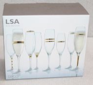 5 x LSA Art Deco-Inspired Glass Champagne Flutes In A Mix Of Designs - Unused Boxed Stock - Ref: