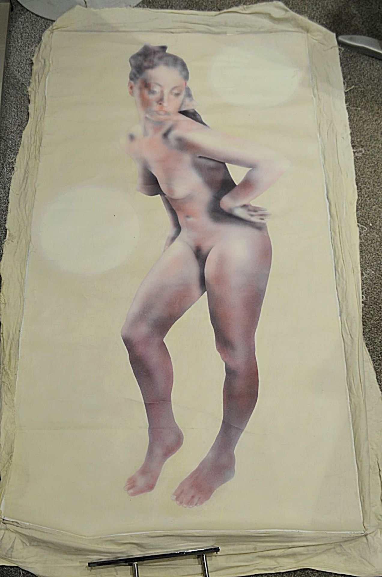 1 x Vintage Original Painting On Hessian Canvas Featuring Provocative Nude Imagery - Artist