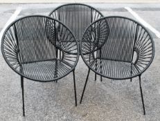 3 x Round Black Wire Bistro Patio Egg Chairs - Removed From A Commercial Environment - Ref: HAS689 -