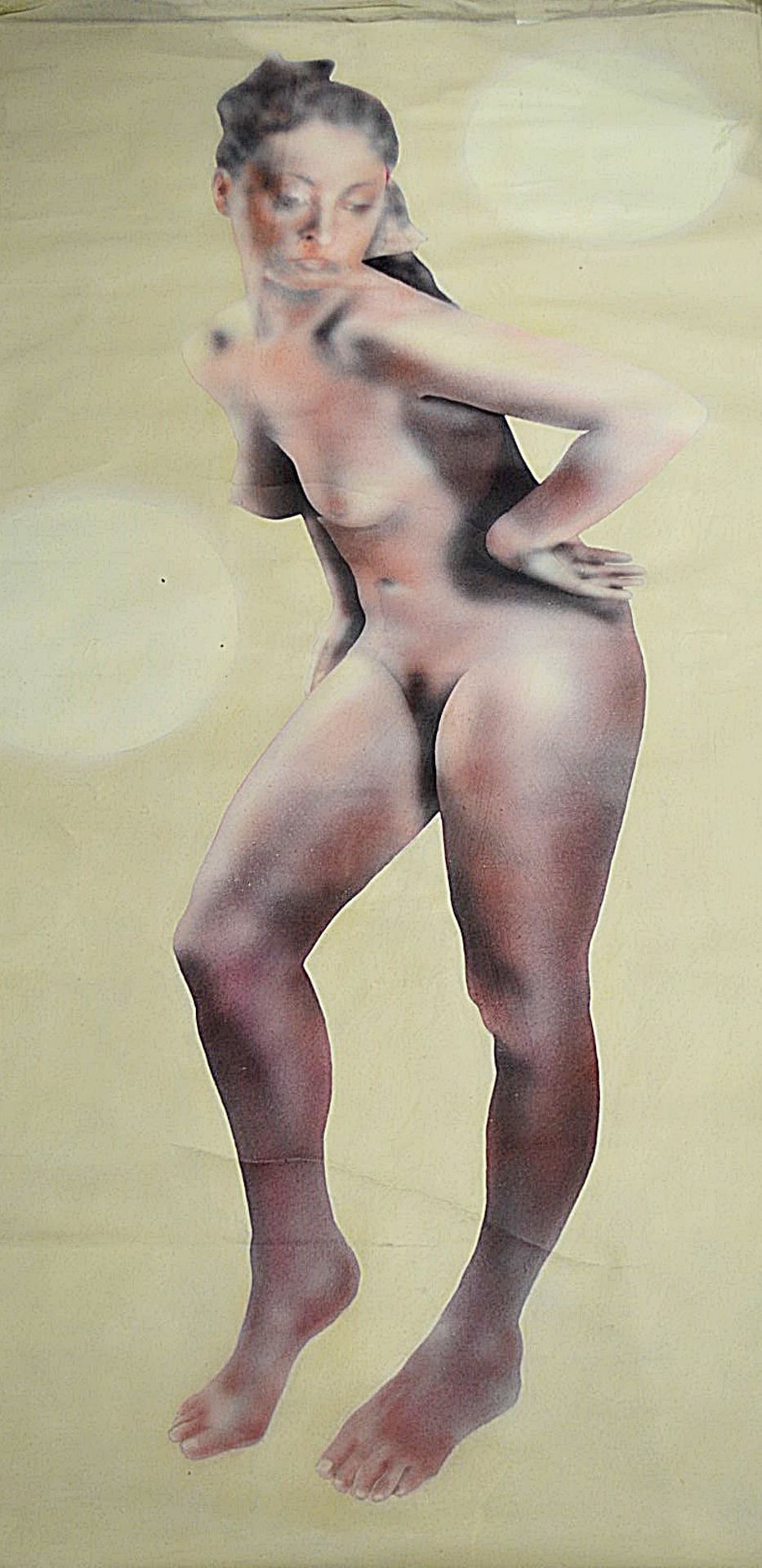 1 x Vintage Original Painting On Hessian Canvas Featuring Provocative Nude Imagery - Artist - Image 2 of 6