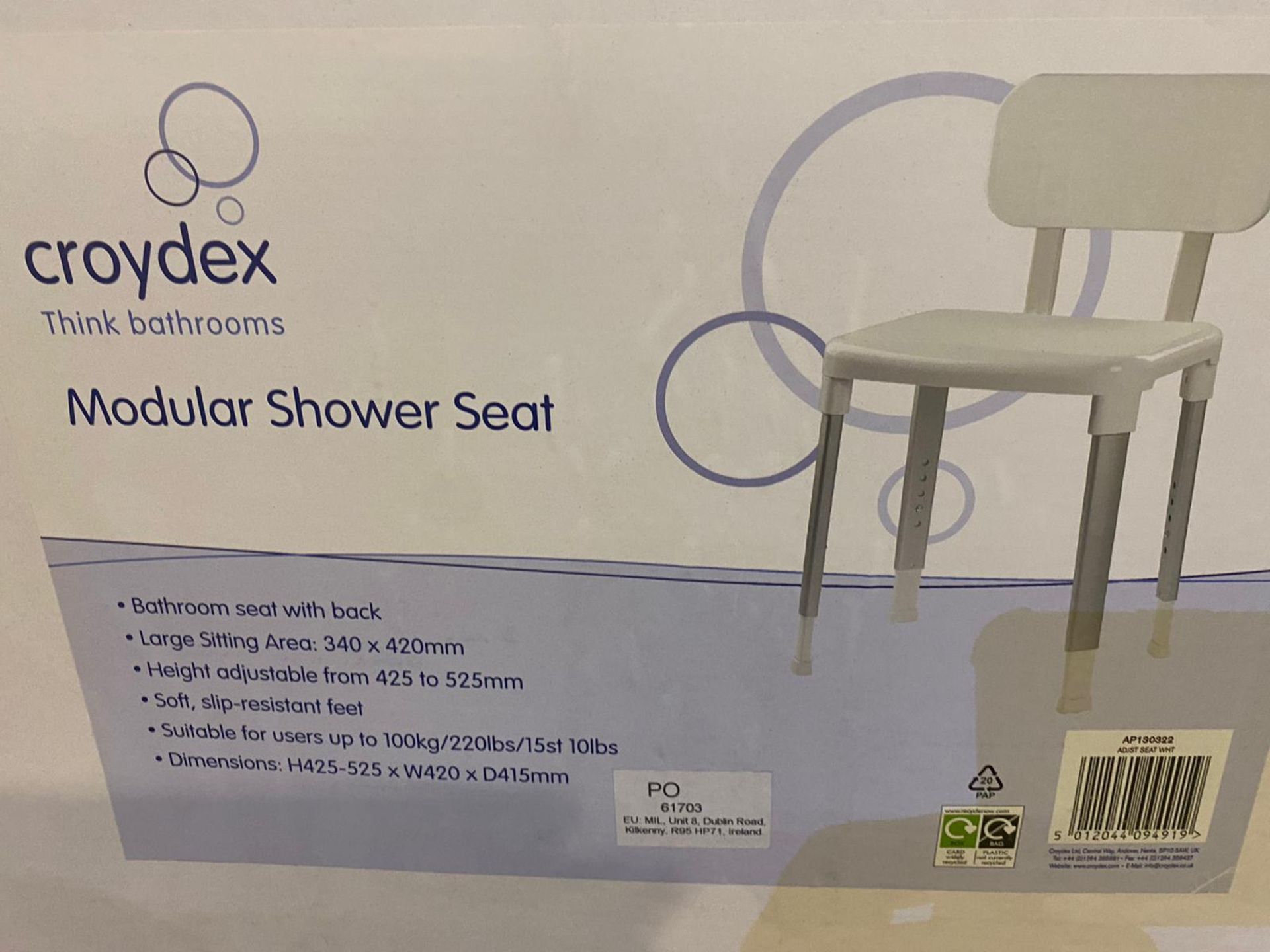 10 x Croydex Modular Shower Seats - New Boxed Stock - RRP £660 - CL740 - Ref: SRS028 - Location: - Image 3 of 3