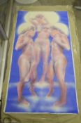 1 x Vintage Original Painting On Hessian Canvas Featuring Provocative Nude Imagery - Artist