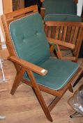 2 x Teak Outdoor Reclining Garden Chairs With Cushions - Manufactured by JYW - Pre-owned in Good