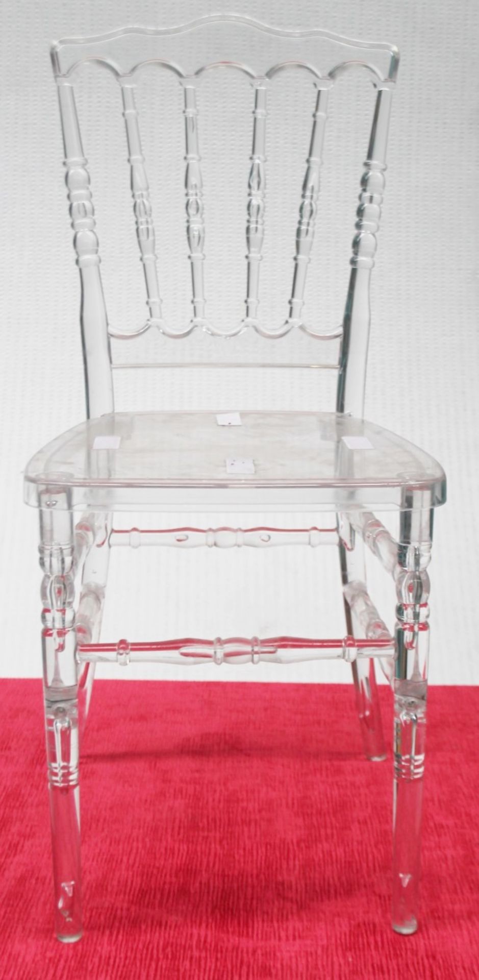 10 x High Quality Clear Acrylic Spindle Back Commercial Dining Chairs With Removable Seat Pads - Image 3 of 10