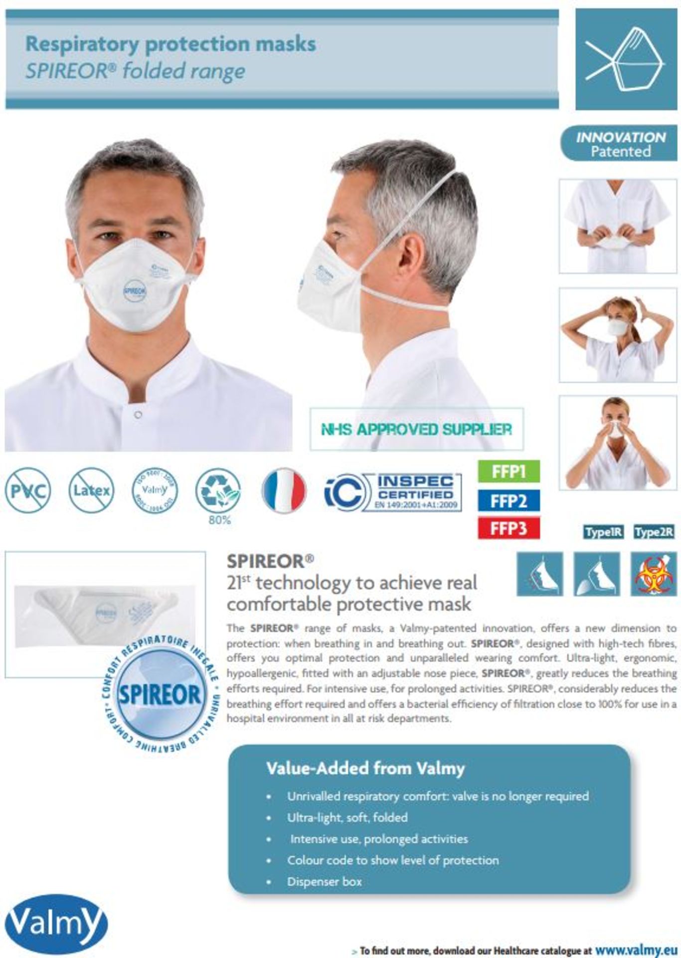 1,000 x Valmy Spireor Resparitory FFP3 Face Masks - NHS Approved - Stock Code VSP352TF-07C - New - Image 2 of 7