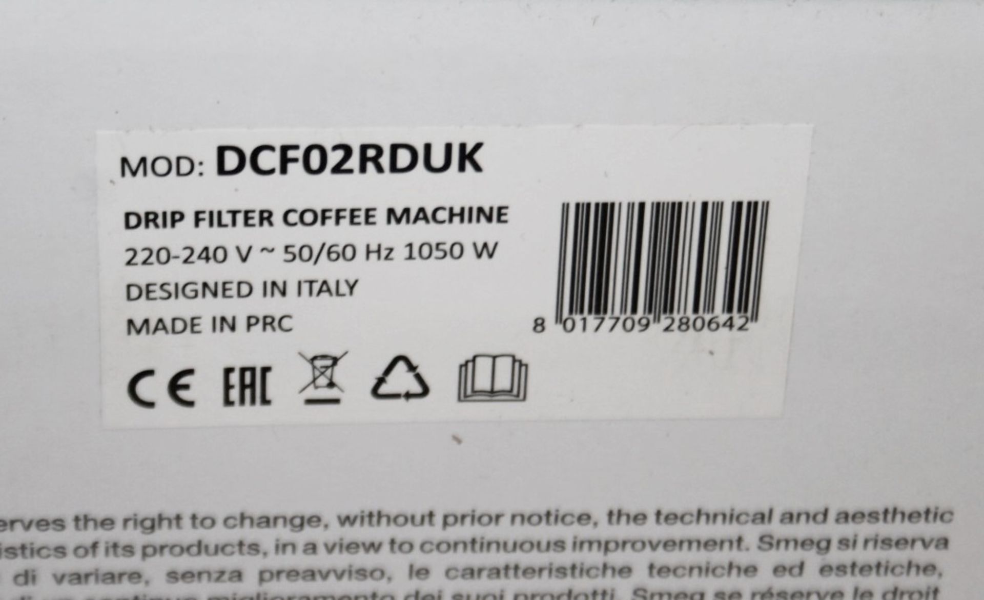 1 x SMEG 'Drip' Filter Coffee Machine In Red - Original Price £199.00 - Unused Boxed Stock - Image 7 of 14