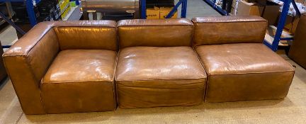 1 x Modular Corner Sofa Upholstered in Distressed Tan Leather - Large Chunky Design