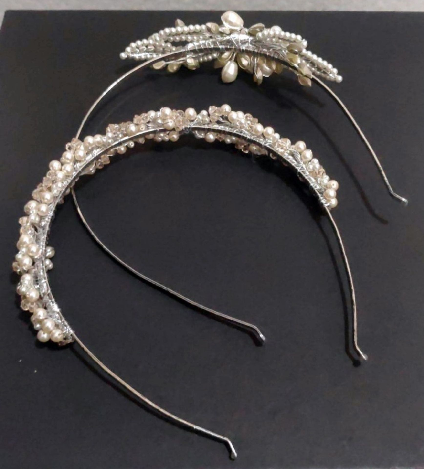 Lot of 2 x LIZA DESIGNS Silver and Pearl Tiaras, Both With Swarovski Elements - New/Unused Stock