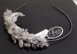 1 x LIZA DESIGNS Silver & Pearl Floral Bridal Side Tiara Featuring Swarovski Elements - RRP £158.00