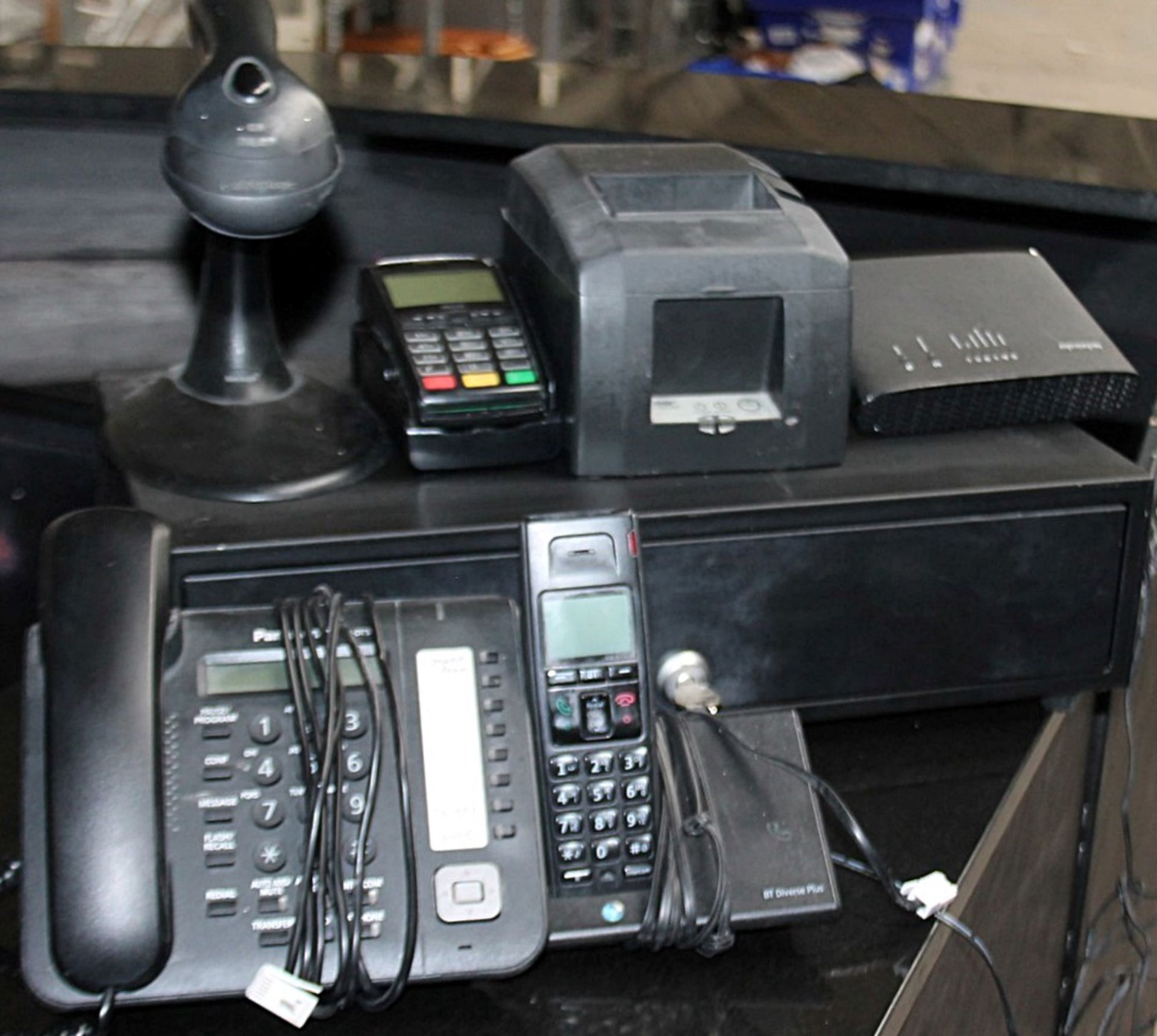 Assorted IT/Office Lot Including Card Terminal, Receipt Printer, Cashbox and Phones - Recently