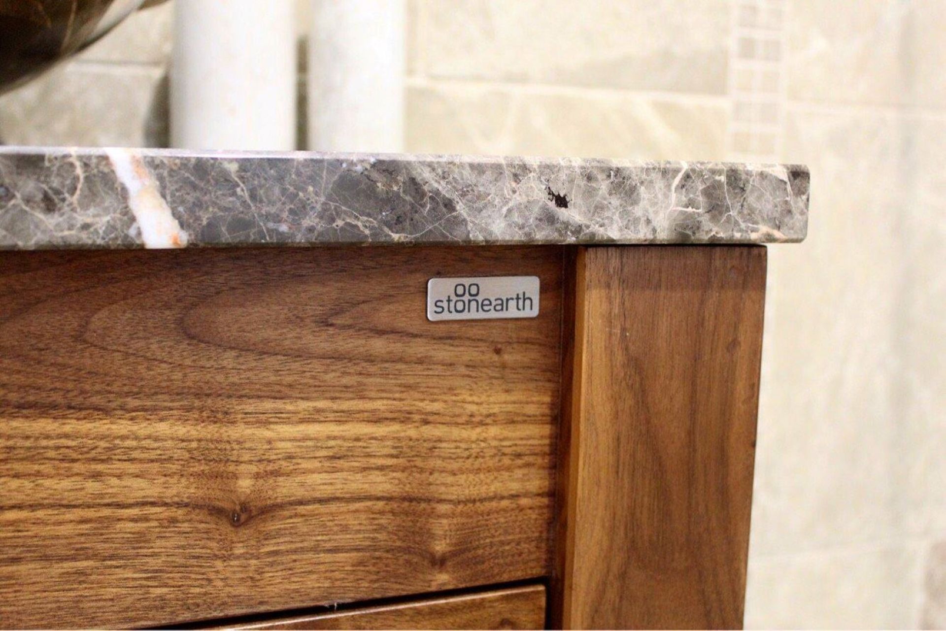 1 x Stonearth 'Finesse' 1200mm Countertop Washstand With Marble Top - Solid Walnut - RRP £1,968 - Image 3 of 12