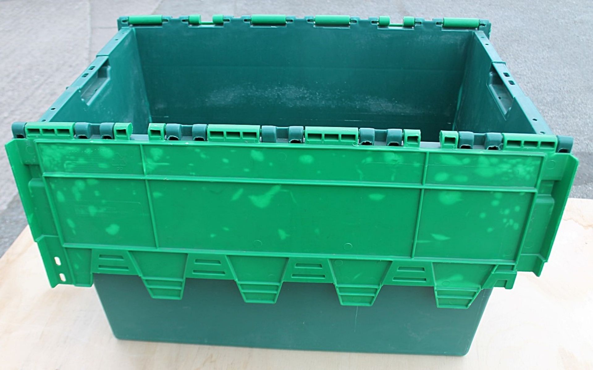 20 x Robust Green Plastic Secure Storage Boxes With Attached Hinged Lids And Deep Storage - - Image 5 of 7