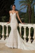1 x Justin Alexander Designer Allover Lace Wedding With Sequined Neckline - UK Size 12 - RRP £1,595