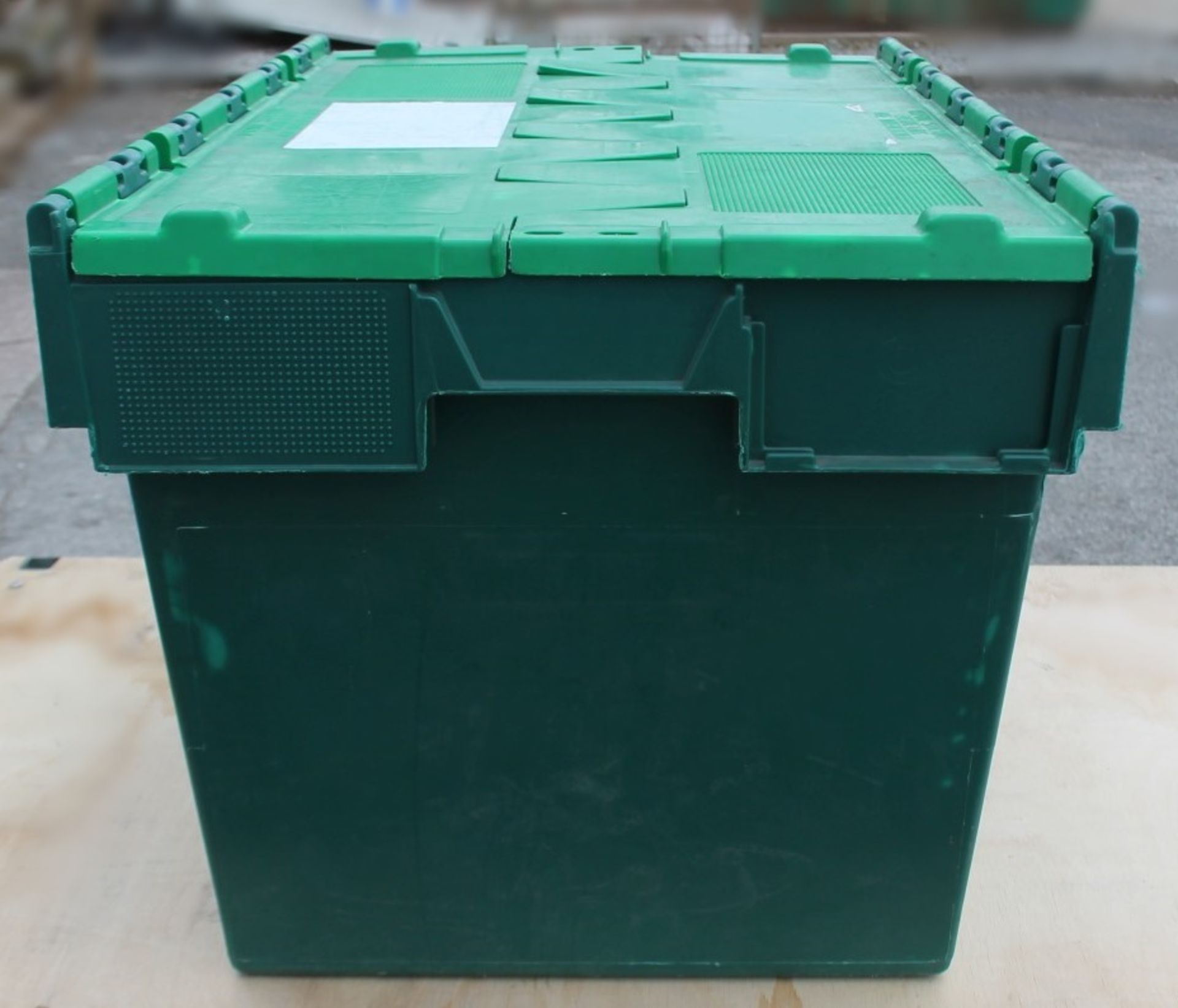 20 x Robust Green Plastic Secure Storage Boxes With Attached Hinged Lids And Deep Storage - - Image 3 of 7