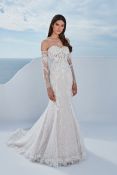 1 x Justin Alexander 'Berta' Fit and Flare Wedding Dress With Long Sleeves - Size 10 - RRP £2,060