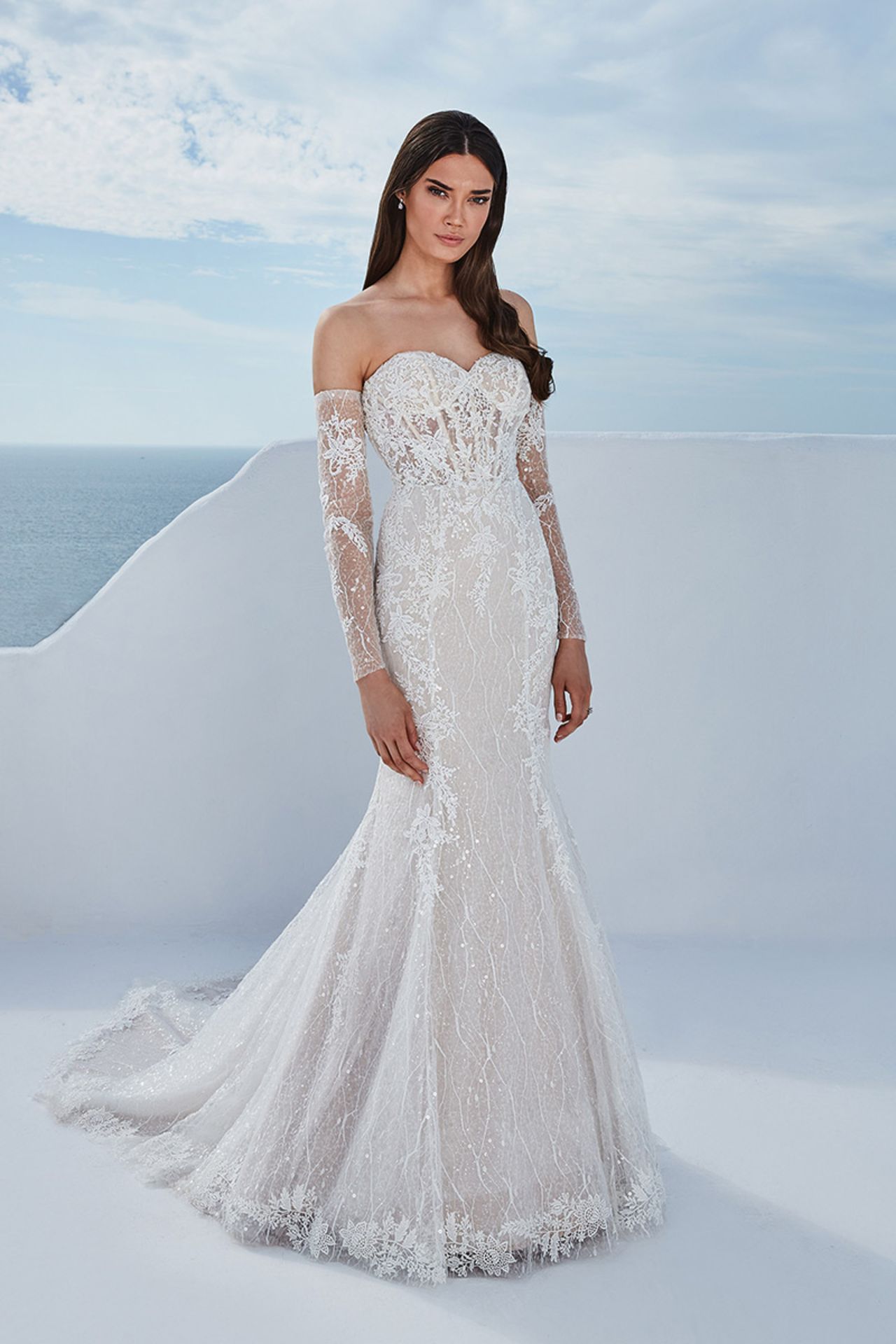 1 x Justin Alexander 'Berta' Fit and Flare Wedding Dress With Long Sleeves - Size 10 - RRP £2,060