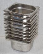 10 x Vogue Stainless Steel Gastronorm Pans Without Lids - Size: H10 x W16 x L17.5 cms -
