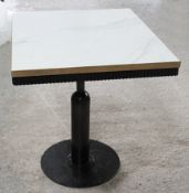 1 x Specially Commissioned Industrial-Style Marble-Topped Square Bistro Table With A Brass Trim -