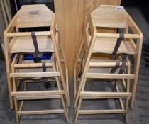 4 x Commercial Baby High Chairs With a Wooden Construction and Safety Straps