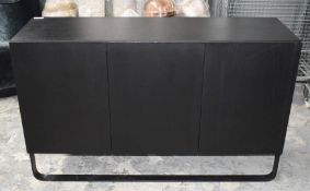 1 x Office Credenza Side Cabinet - Glass Shelves - Wenge Wood Finish - Dimensions: H80xW130xD40cms