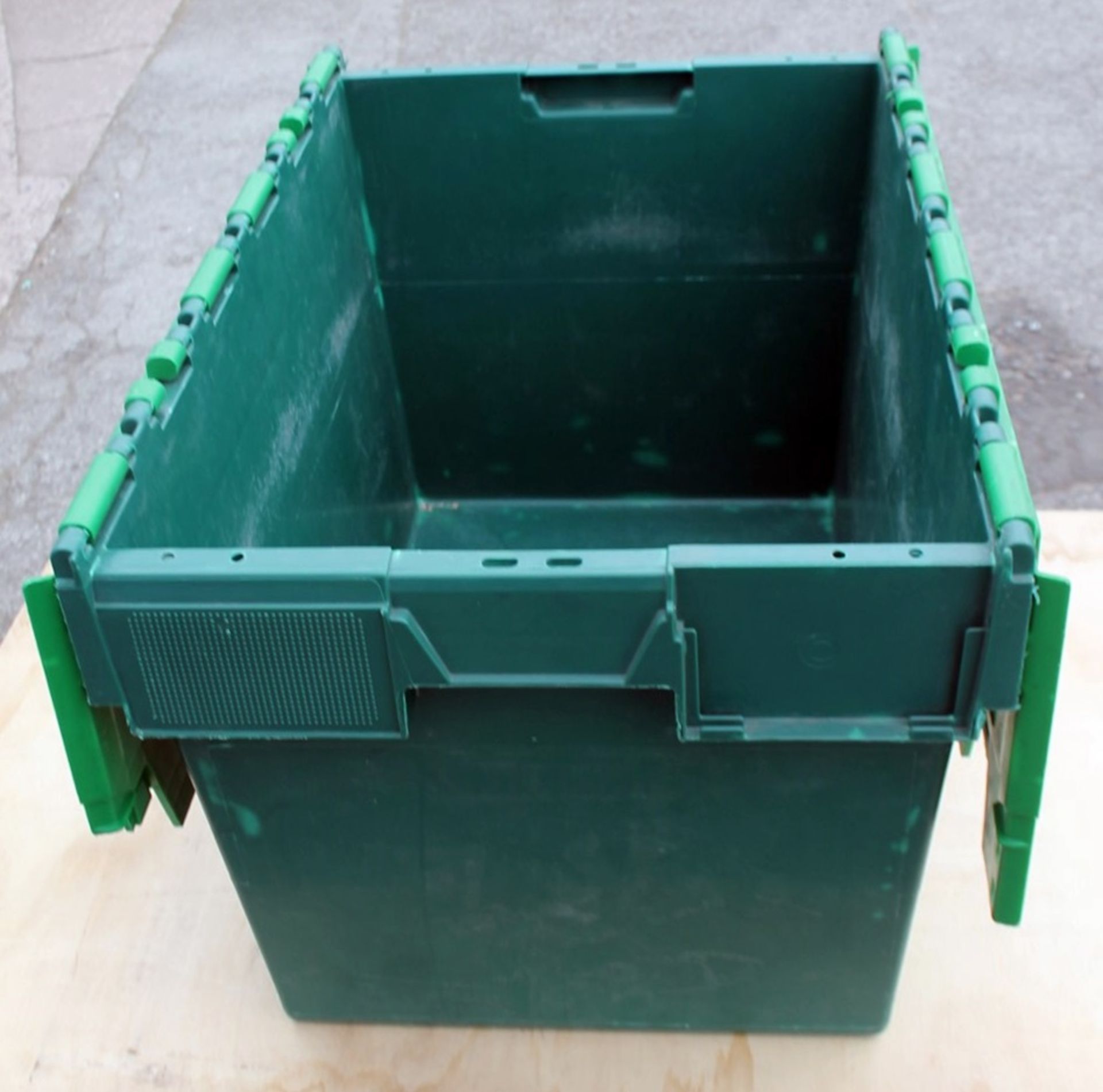 20 x Robust Green Plastic Secure Storage Boxes With Attached Hinged Lids And Deep Storage - - Image 2 of 7