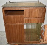 1 x Restaurant Dumbwaiter Service Station With a Walnut Finish, Menu Holder and Marble Worktop