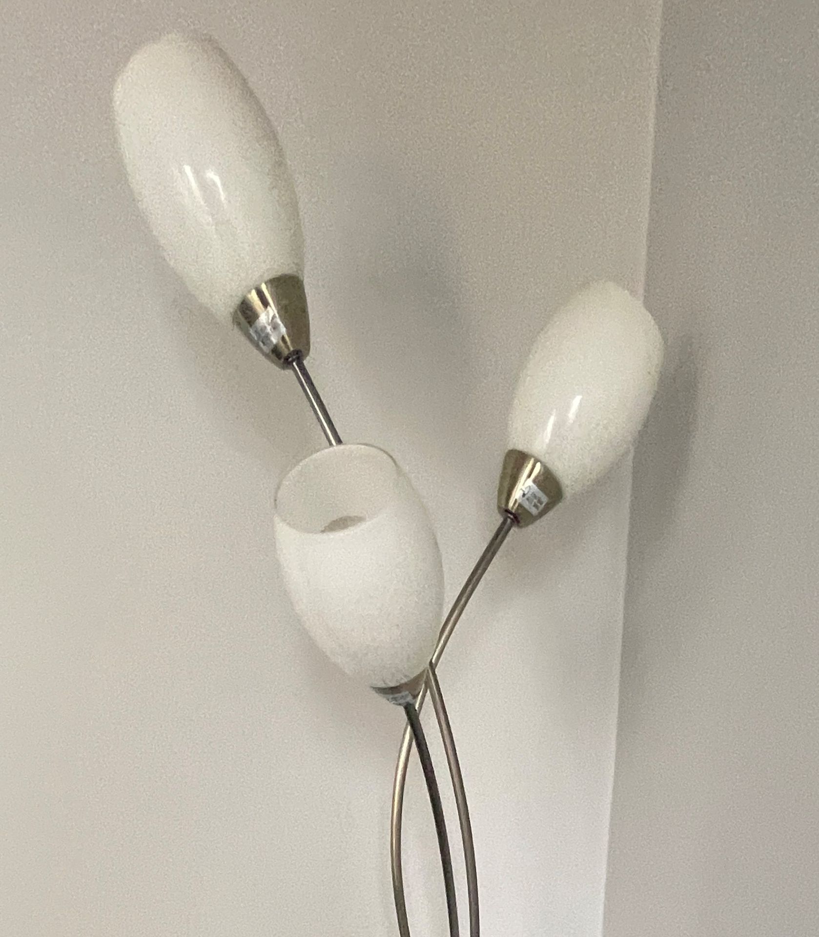 1 x Brushed Chrome Floor Lamp With Three Lights and White Glass Shades - Dimensions: H154 cms - Image 3 of 3