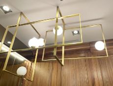1 x Abstract Suspension Chandelier With Geometric Interlocking Panels and Blown Opal Glass Shades