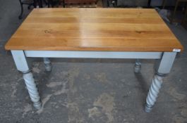 1 x Solid Wood Farmhouse Country Style Kitchen Dining Table With Barley Twist Legs and Two Tone