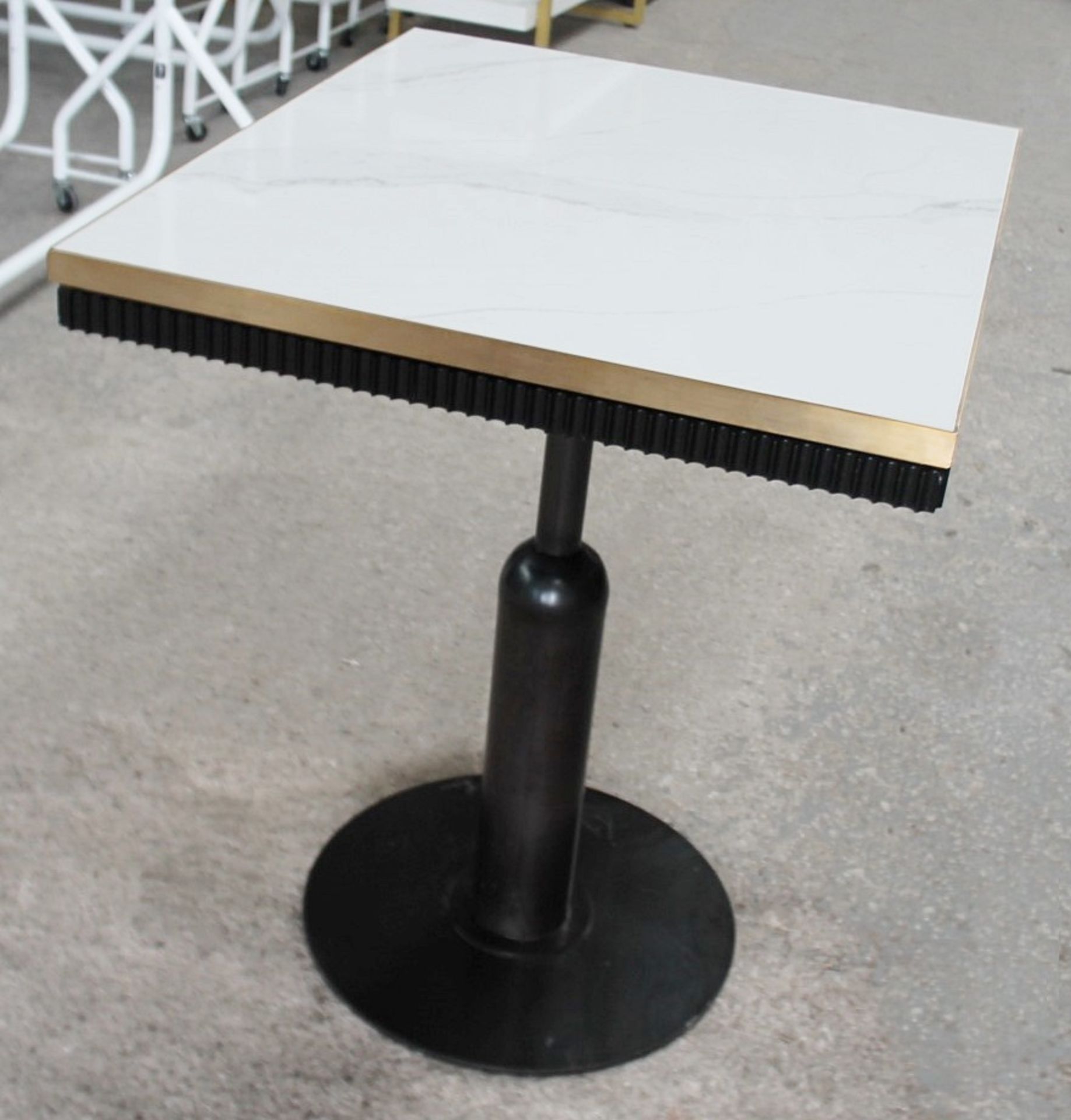 1 x Specially Commissioned Industrial-Style Marble-Topped Square Bistro Table With A Brass Trim - - Image 2 of 6