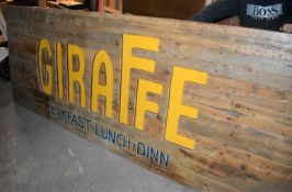 1 x Giraffe Wood Panel Illuminated Restaurant Signage - Size H116 x W298 cms - CL738 - Ref: WH3 -