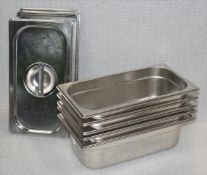 5 x Vogue Stainless Steel 1/3 Gastronorm Pans With Lids - Size: H14.5 x W17.5 x L32.5 cms - Recently