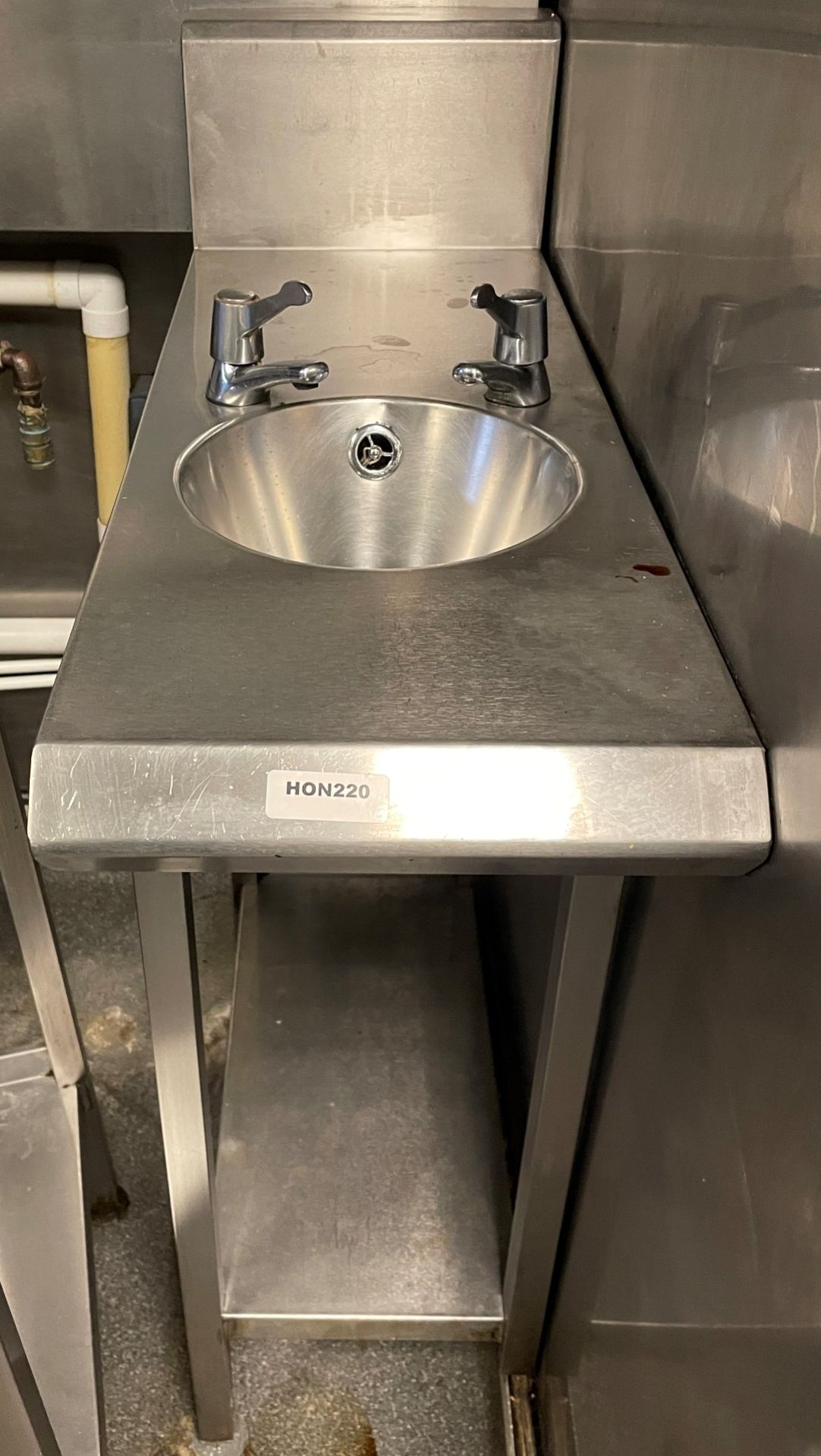 1 x Stainless Steel Hand Wash Infill Table With Hot & Cold Taps, Upstand and Undershelf